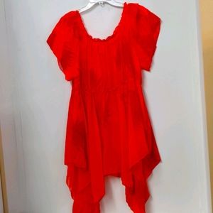 Bright Coral asymmetrical angel cover up 3x sheer